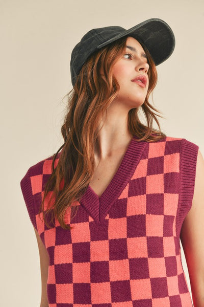 CHEQUERED PINK SWEATER VEST – Official ABBA Voyage Store