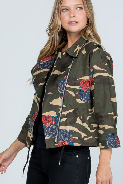 Floral Print Camo Jacket Green