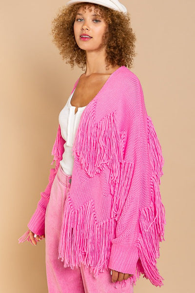 Tassel Detail Open Front Sweater Cardigan Pink - Southern Fashion Boutique  Bliss