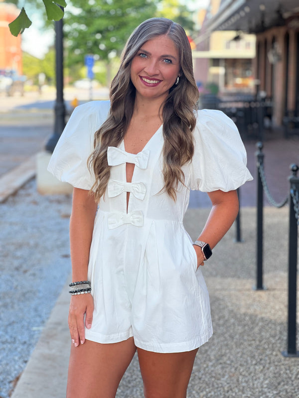 Front Triple Ribbons Romper Off White