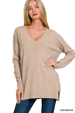 Front Seam Sweater Heather Mocha