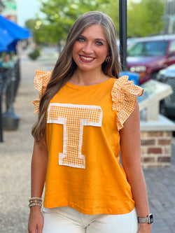 Mix Media Ruffle Sleeve Top Orange