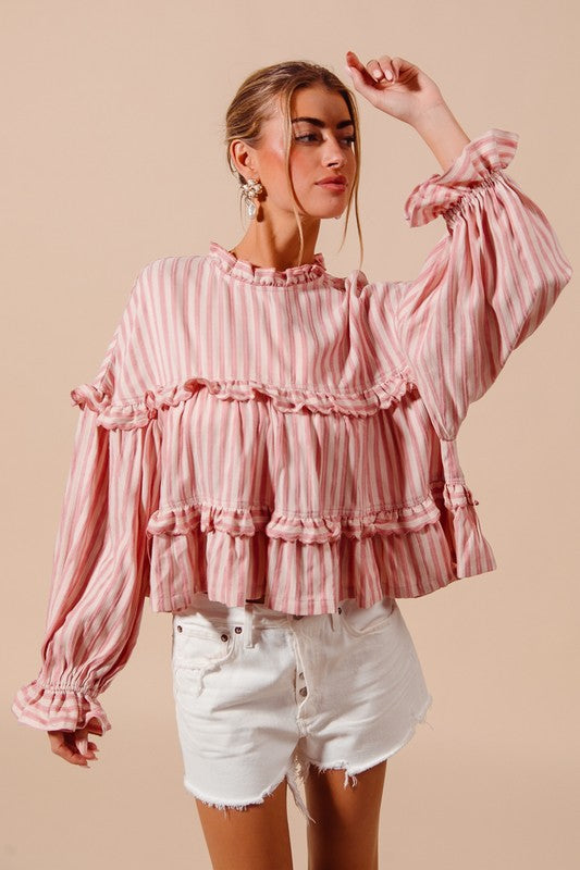 Striped Flowy Boho Top Blush