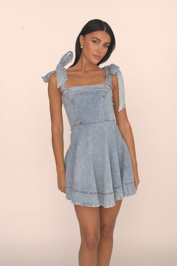 Bow Accent Mini Dress Denim