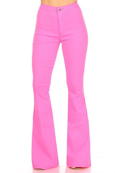 High Waist Disco Bell Bottom Pants Neon Pink