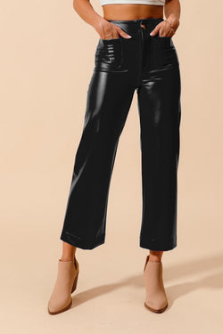 Faux Leather Wide Leg Boot Cut Pants Black