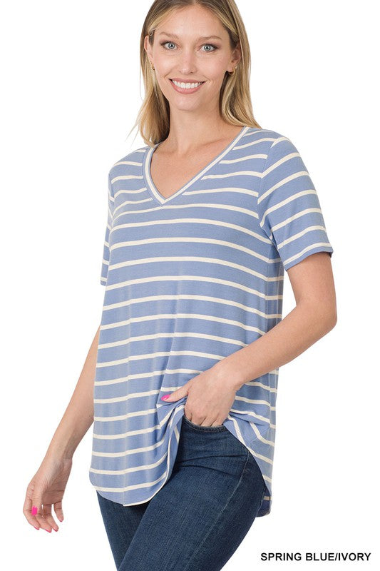 Stripe V-Neck Top Light Blue