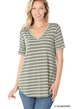 Stripe V-Neck Top Olive