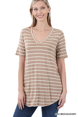 Stripe V-Neck Top Ash Mocha