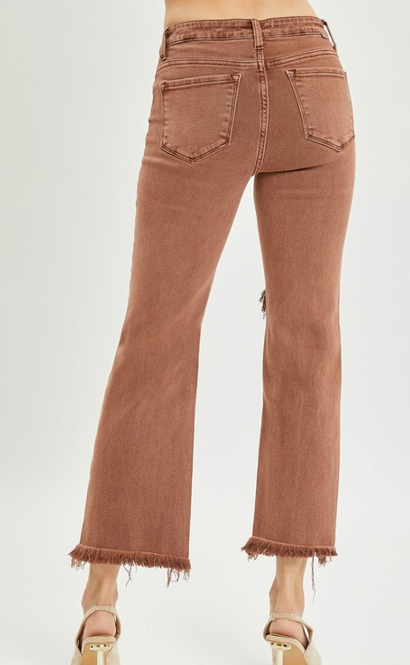 High Rise Distressed Straight Jeans Espresso