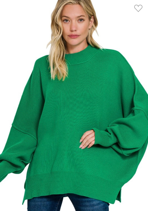 Side Slit Oversized Sweater Kelly Green