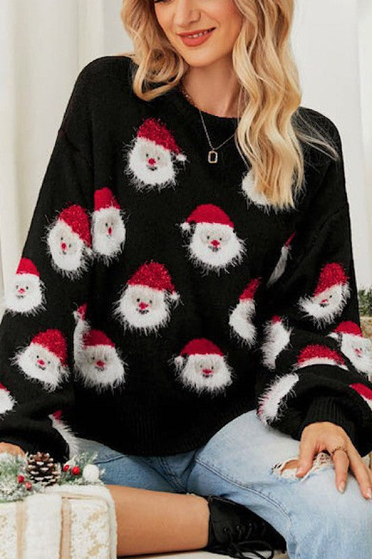 Santa Claus Christmas Sweater Black