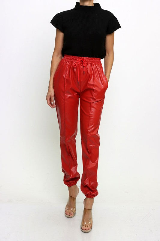 PU Jogger Pants Red