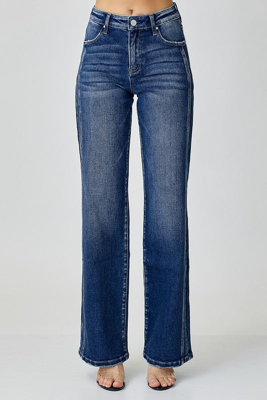 Mid Rise Straight Jeans Dark Denim