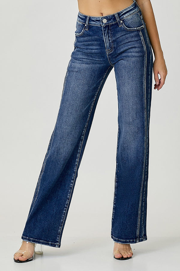 Mid Rise Straight Jeans Dark Denim