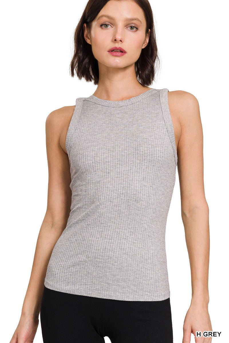 U-Neck Heather Grey Ribbed Tank Top