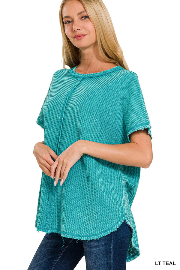 Washed Baby Waffle Short Sleeve Top Lt Teal