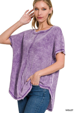 Washed Baby Waffle Short Sleeve Top Violet