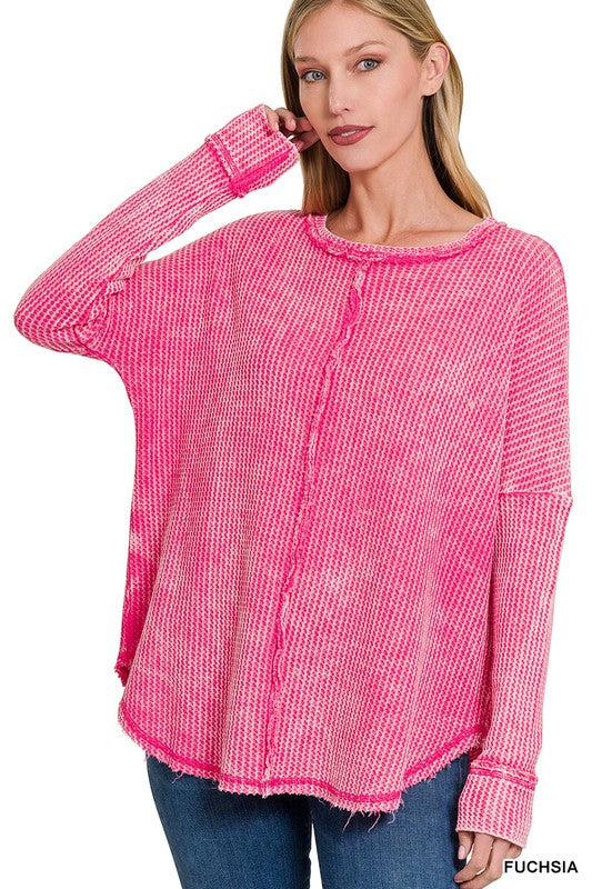 Waffle Oversized Top Fuchsia