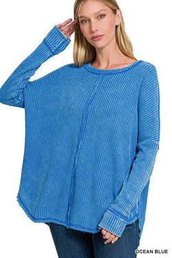 Waffle Oversized Top Ocean Blue