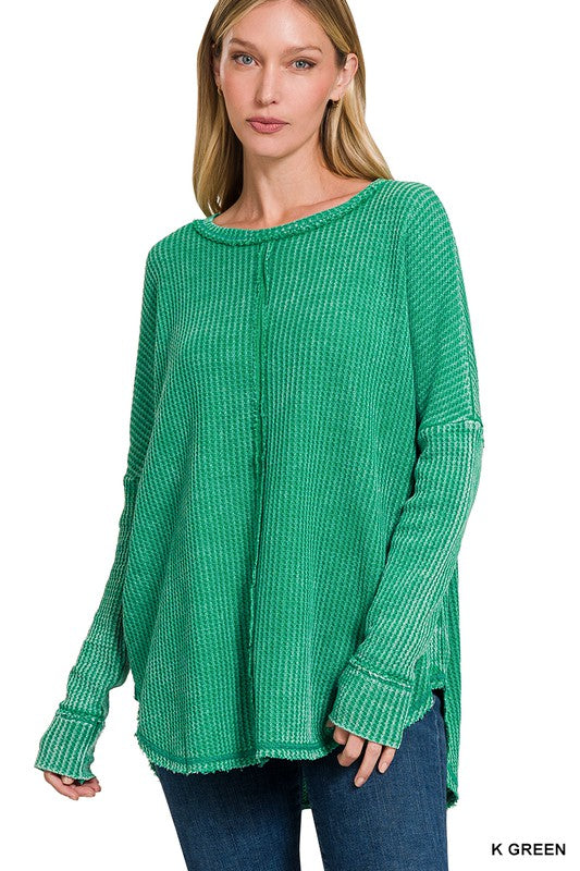 Waffle Oversized Top Kelly Green