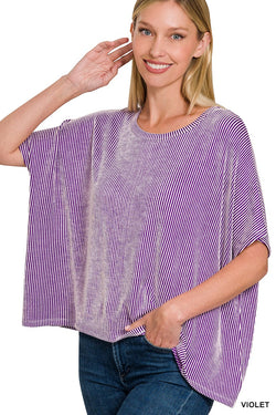 Ribbed Striped Short Sleeve Top Violet