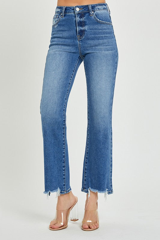 High Rise Ankle Relaxed Fit Jeans Dark