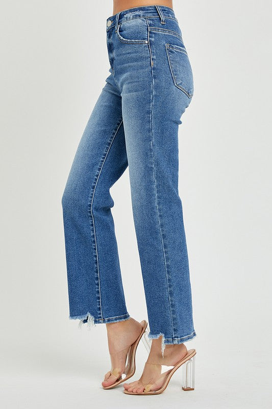 High Rise Ankle Relaxed Fit Jeans Dark