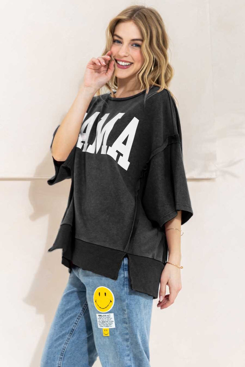 Washed Knit Bama Top Washed Black