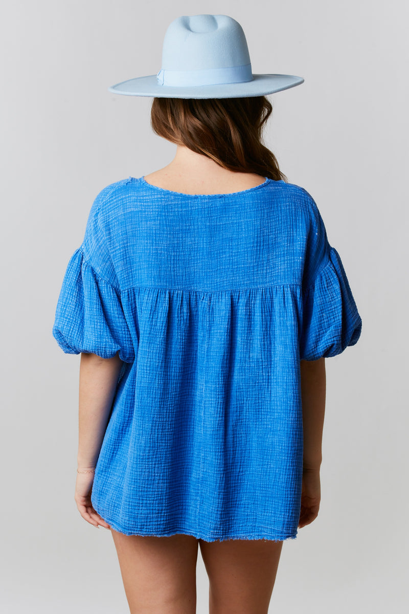 Mineral Washed Cotton Gauze Top Royal