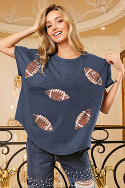 Football Sequin Embroidery Top Vintage Navy