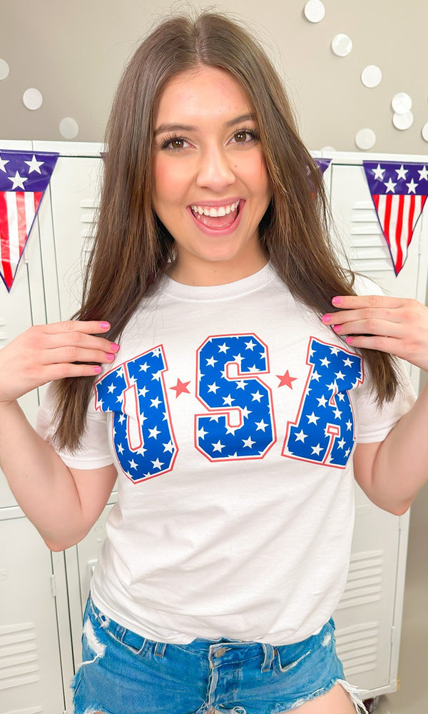 USA Stars Patriotic Graphic Tee White