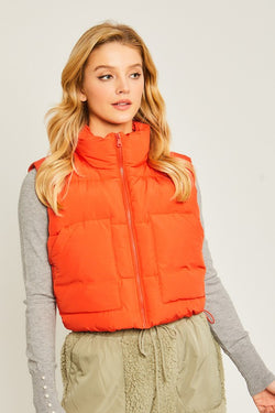 Puffer Vest with Pockets Tomato