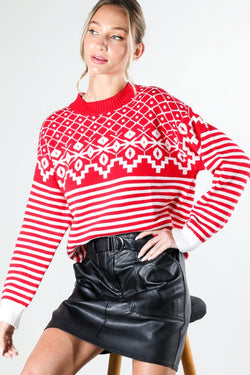 Long Sleeve Pattern Detail Sweater Red