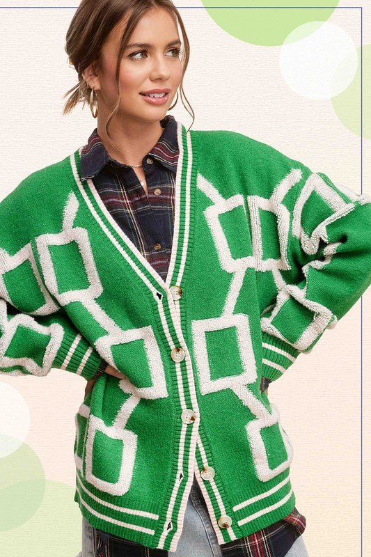 Oversized Drop Shoulder Cardigan Clover