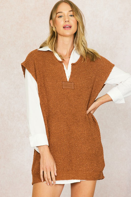 Tunic Patch Vest Sweater Chestnut