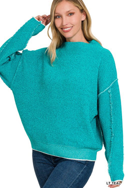 Raw Seam Chenille Sweater Light Teal