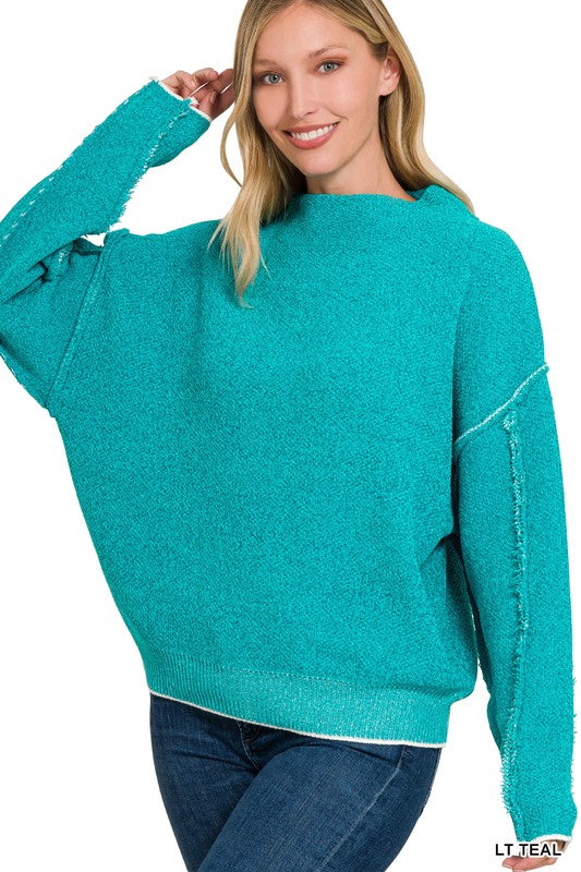 Raw Seam Chenille Sweater Light Teal