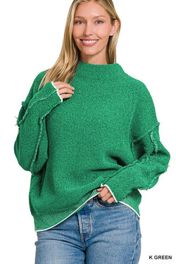 Raw Seam Chenille Sweater Kelly Green