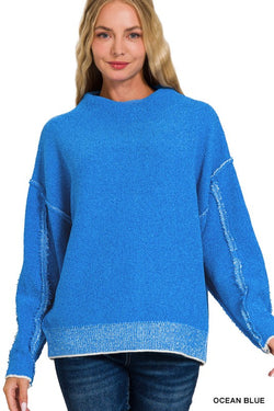 Raw Seam Chenille Sweater Ocean Blue