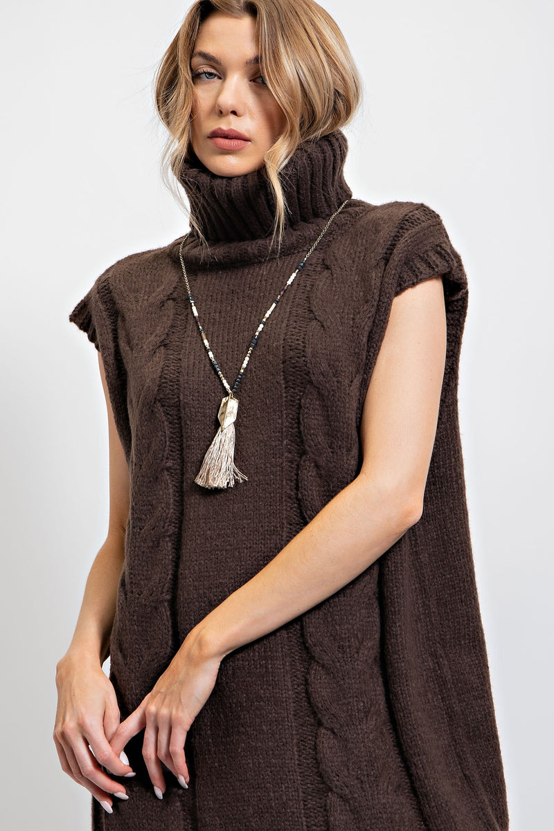 Knitted Sweater Vest Long Dress Ash Olive