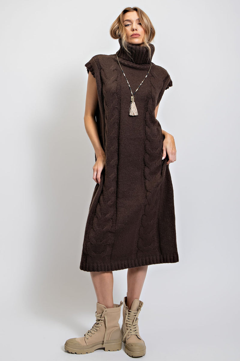 Knitted Sweater Vest Long Dress Ash Olive