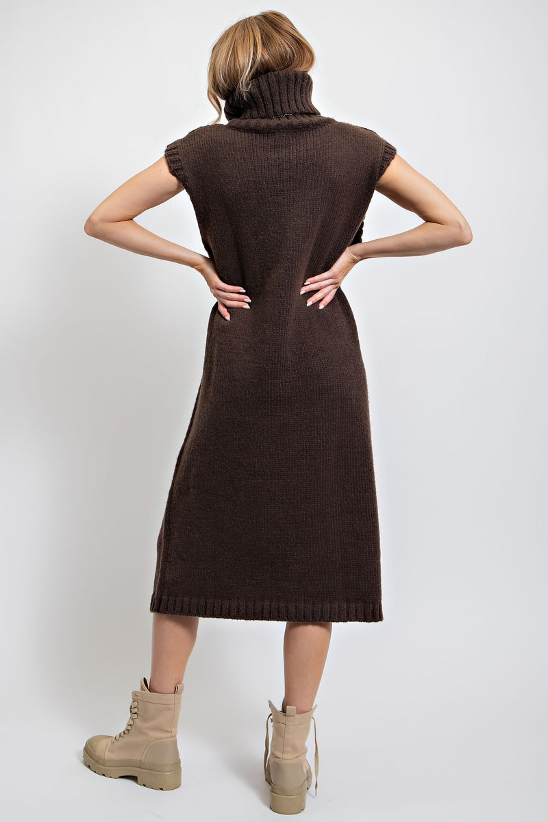 Knitted Sweater Vest Long Dress Ash Olive