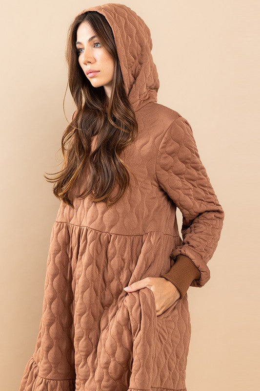 Quilted Maxi Dress with Hoodie Mocha