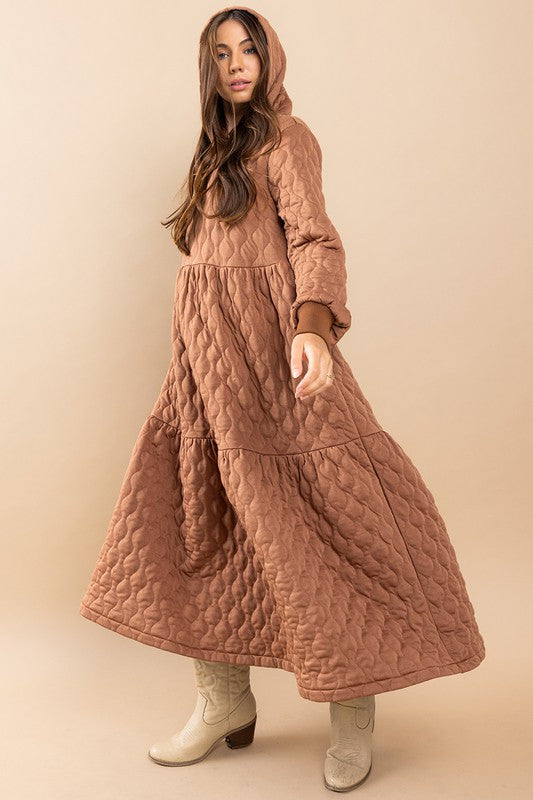 Quilted Maxi Dress with Hoodie Mocha