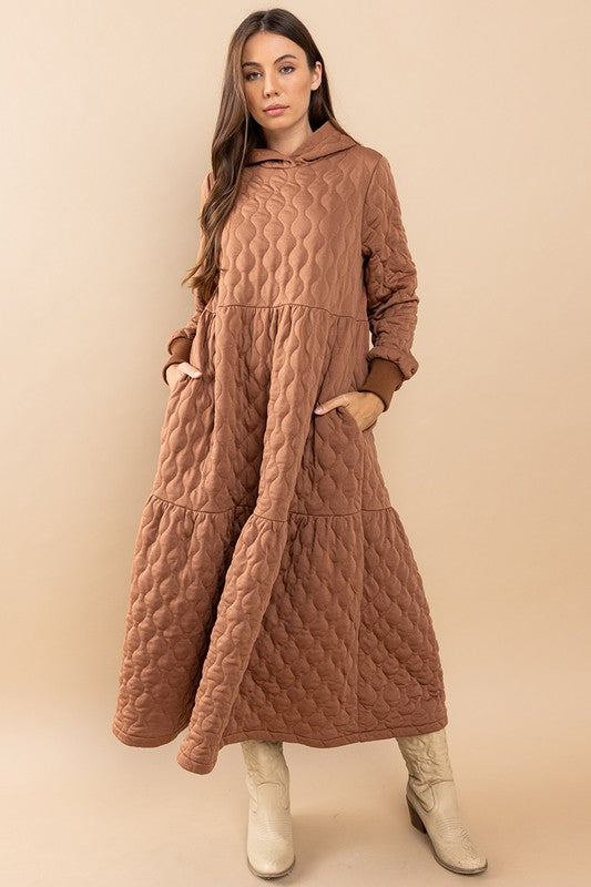 Quilted Maxi Dress with Hoodie Mocha