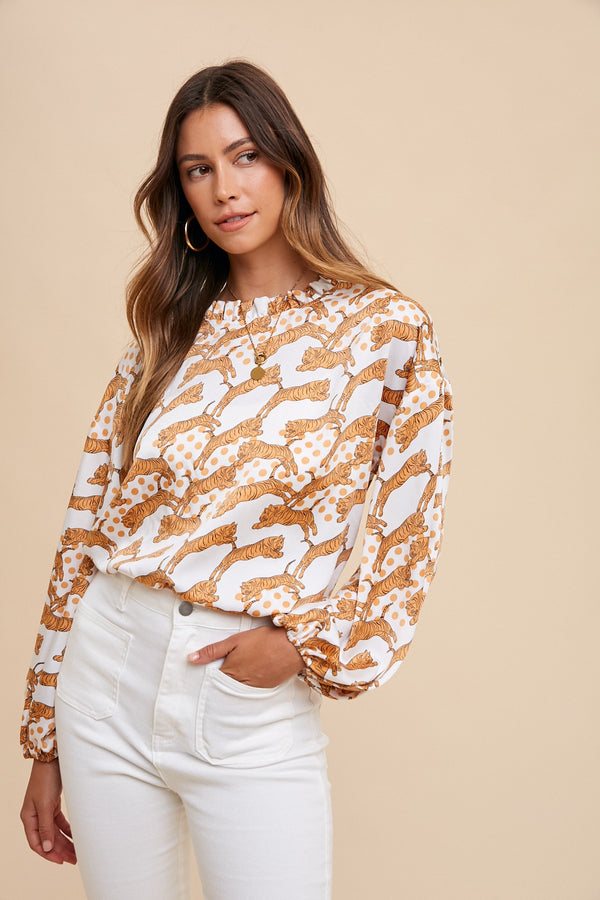 Tiger Printed Blouse Golden