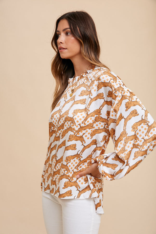 Tiger Printed Blouse Golden