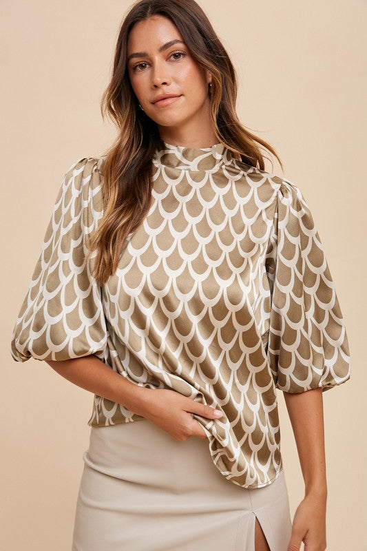 Abstract Print Tie Back Top Taupe