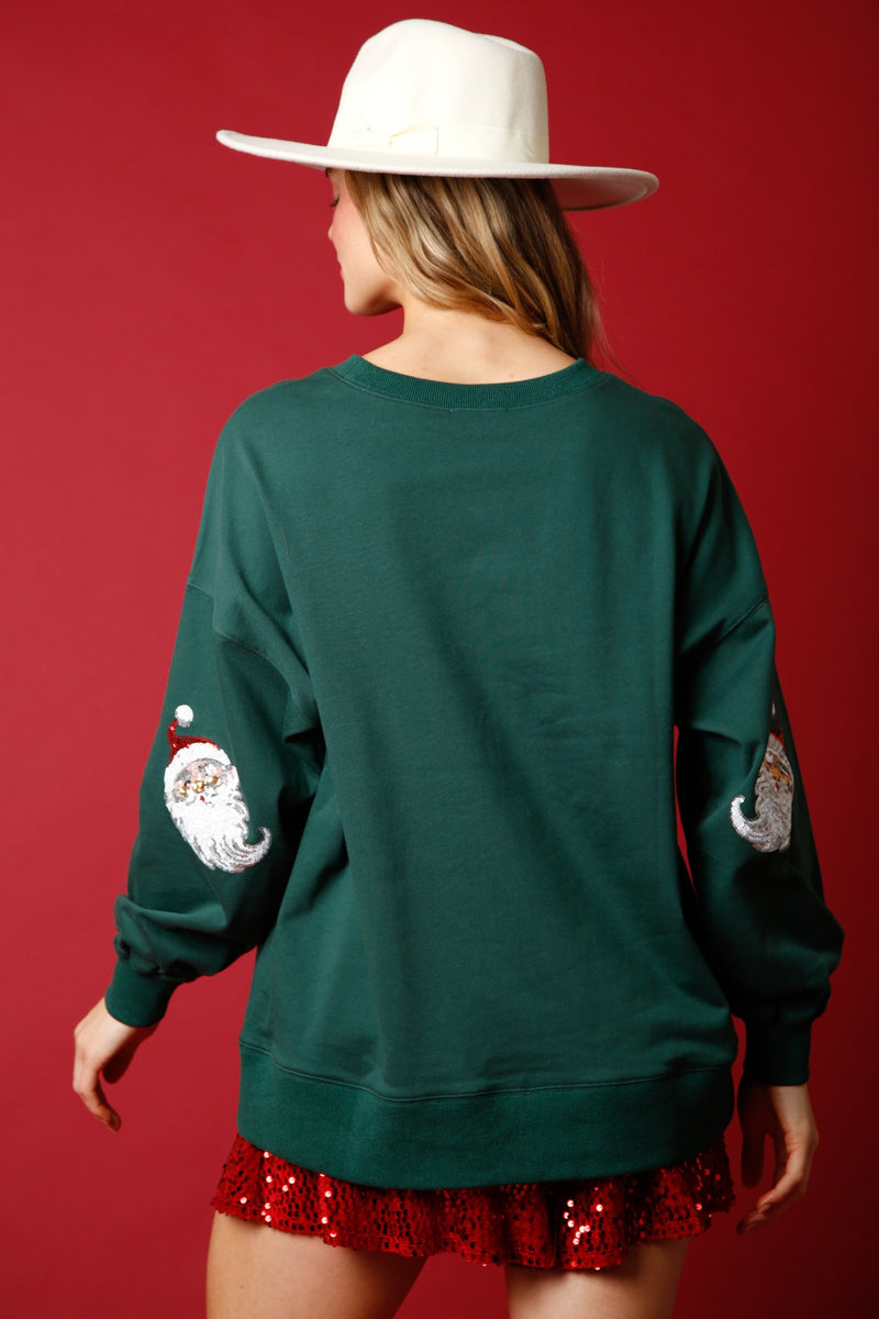 Sequin Santa French Terry Sweatshirt Hunter Green